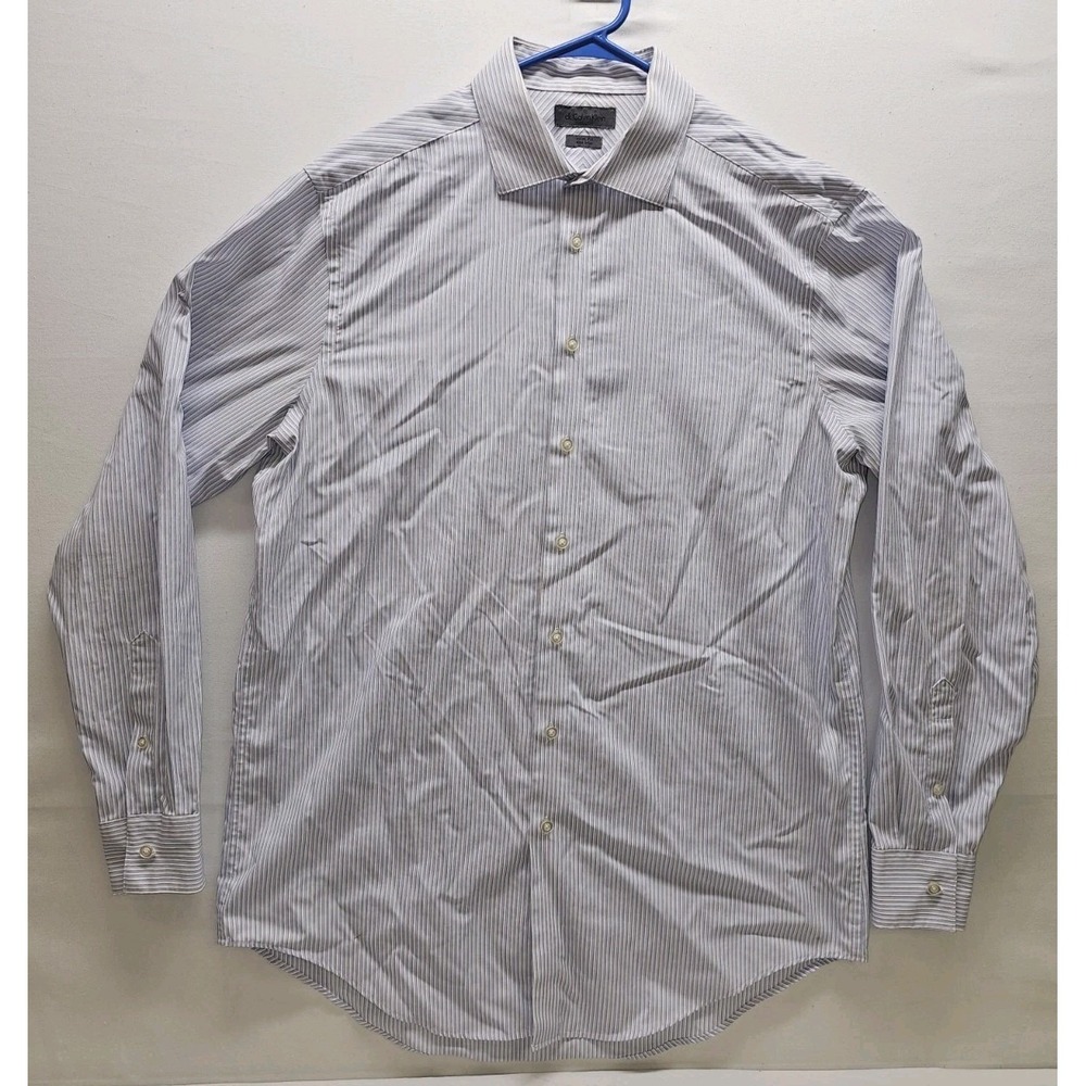 Calvin Klein Size 16.5 36/37 Slim Tall Button Down Dress Shirt Striped Career